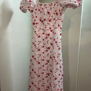 White_red Colour Flower Rose Printed Dress