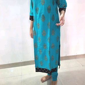 Blue Kurti And Black Jacket