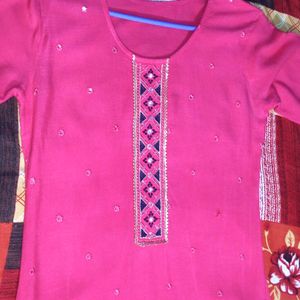 Pink Embroidered Kurti For Girls