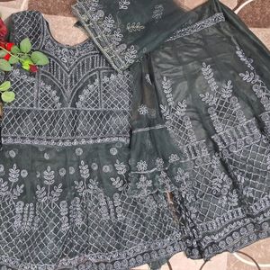 Pakistani Shimmery Peplum Top Sharara Dupatta Set