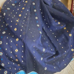 Navy Blue Tussar Silk with Sky Border