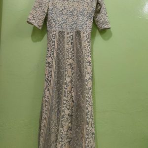 Grey Gown With Chikankari Work