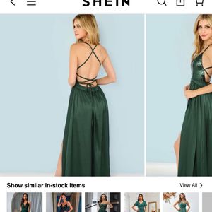 Shein Satin Sequin Panel Split Maxi Cami Dress