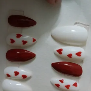 RED And WHITE Presson Nails With Heart