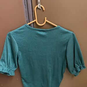 Ribbed Green Color Crop Top