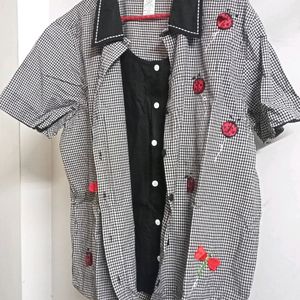 Black Checked Cotton Shirt With Patchwork