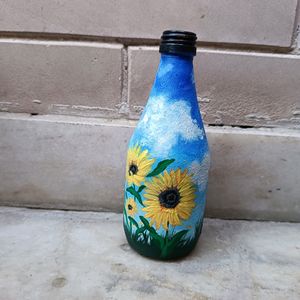 Mini Handpainted Sunflower Art On Glass Bottle