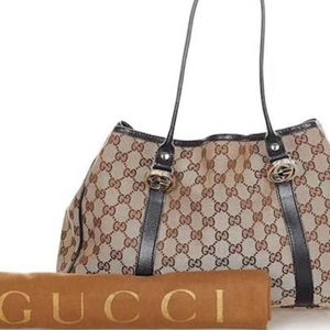 Authentic Gucci GG Canvas and Leather Large Tote