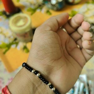 Black Beads Silver Bracelet Adjustable