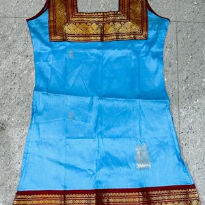 Beautiful Blue Sleeveless Kurti Made Of South Silk