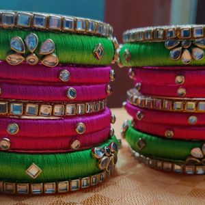 Green & Pink Silk Thread Bangles