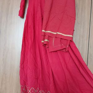 Red Gown With Dupatta