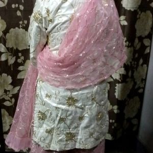 Pant Palazzo With Short Kurti & Net Dupatta