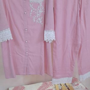 Peach Pinkish Cord Set/night Suit