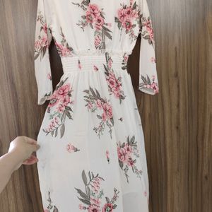 Off White And Pink Floral Maxi Dress