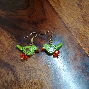 Pretty Handcrafted Wooden Parrot Earrings