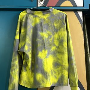 Neon Green And Gray Tie-dye Top