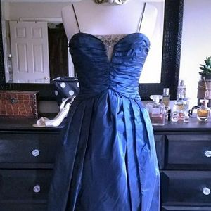 Blue Embellished Silk Baloon Dress