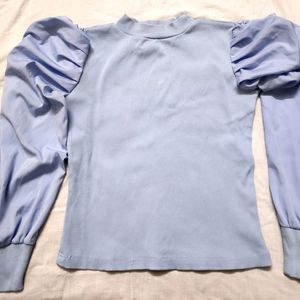 Untouched  Cotton Ribbed Puff Sleeves Lavender Top