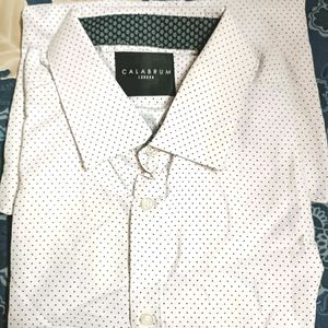 White Shirt With Black Dot Print  Cotton Fabric