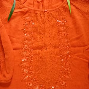 Orange Colour Embroidery Top