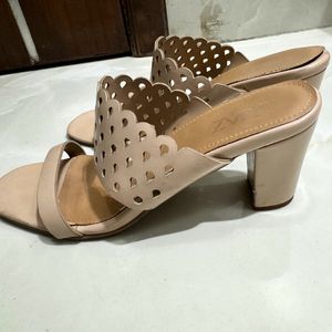 Nude Shade Heels With Cut Design Chikankari Shoes