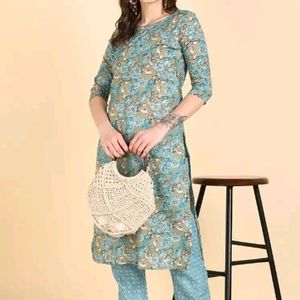 Women Printed Cotton Kurti With Pant