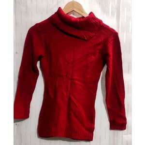 High Neck Red Sweater For Girl's