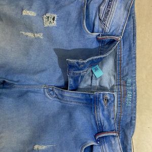 Distress Denim Mid Waist Jeans