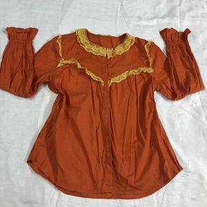 Cute Orange Top With Laces Fits M-L