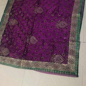 purple colour orange saree