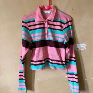 Polo Neck Striped Top