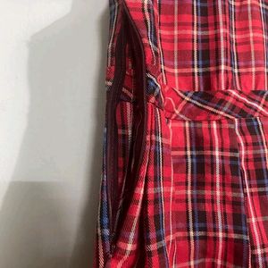 Checked Christmas Frock With Concealed Zipper, Red