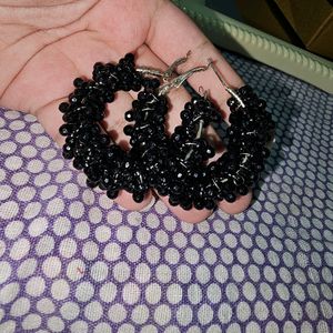 Black Pearl Hoop Earrings