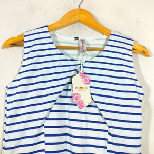 White With Blue Striped Dresses (Women's)