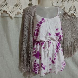 Combo Of Short Dress & Crochet Flared Srug