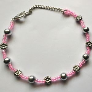 New Cute Pink Silver Floral Bracelet