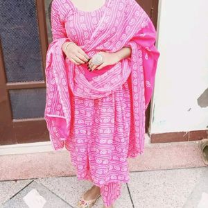 Pink Cotton Plazo Anarkali Frock Suit