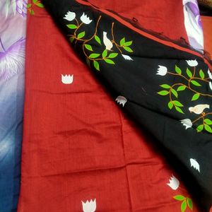 Red And Black Cotton Saree