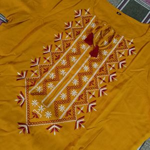 Mustard Kurti Neck embroidery Design