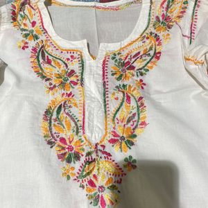 White Multi Colour Short Kurti