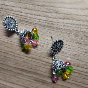 Handmade Jhumka In Silver Multicolor