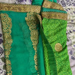 2 Shaded Saree Green