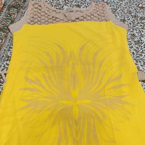 Unused Jute Yellow Dress With Belt