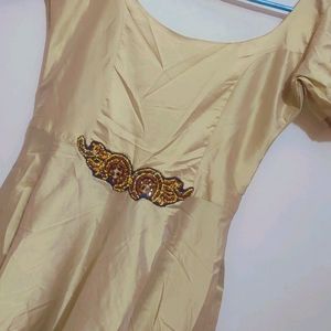 Blue Jacket & Golden Party Wear Dress For Girl