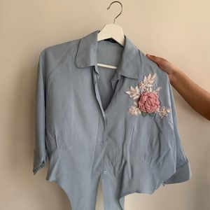 Blue Cropped Shirt