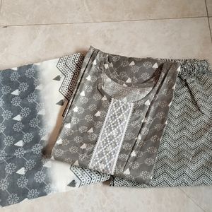 Cotton Kurti Dupatta & Pajama