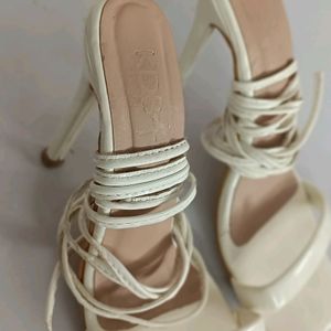 Off White Lace-up Heels