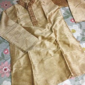 Golden Colour Kurta Pyjama Set For Boys