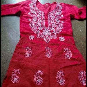 Chikankari Red Kurti